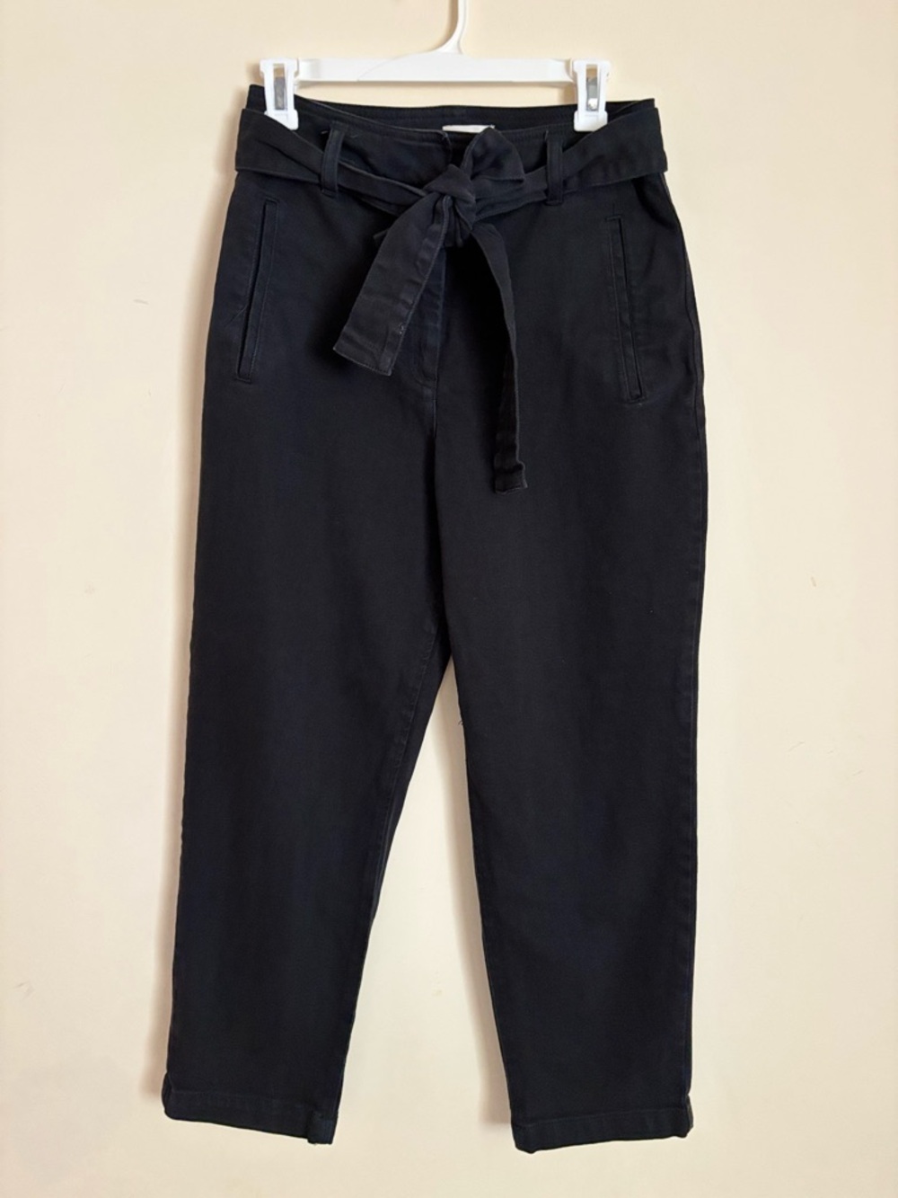 Wilfred Free Black High-Rise Tie-Waist  belted tie paper bag tapered Pants
